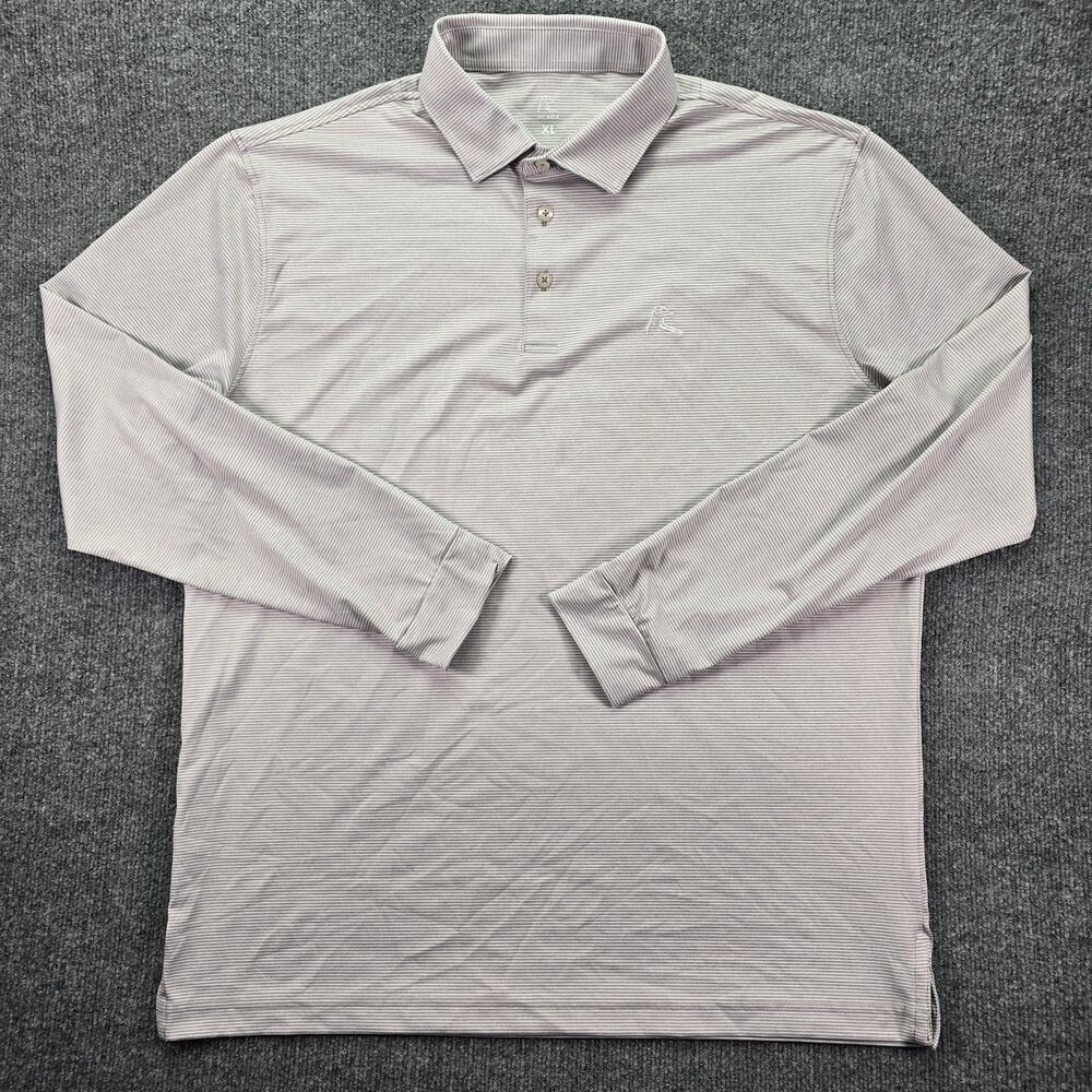 Rhoback Polo Shirt Mens XL Heather Gray Striped The Whaler Golf Long Sleeve
